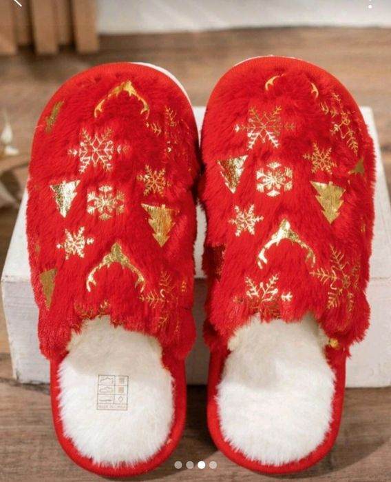 Papuci de casă Christmas roșu cu auriu