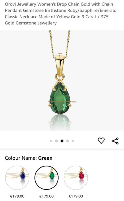 Colier din aur galben de 9k cu smarald