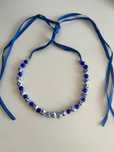 Margele handmade din ceramica, albe cu flori albastre