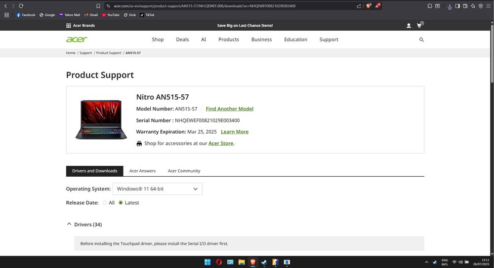 Laptop Gaming Acer Nitro 5 RTX 3060 6GB Intel i5 11400 144hz 16GB RAM