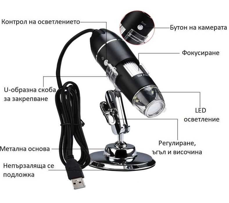 USB микроскоп с до 1600 пъти увеличение