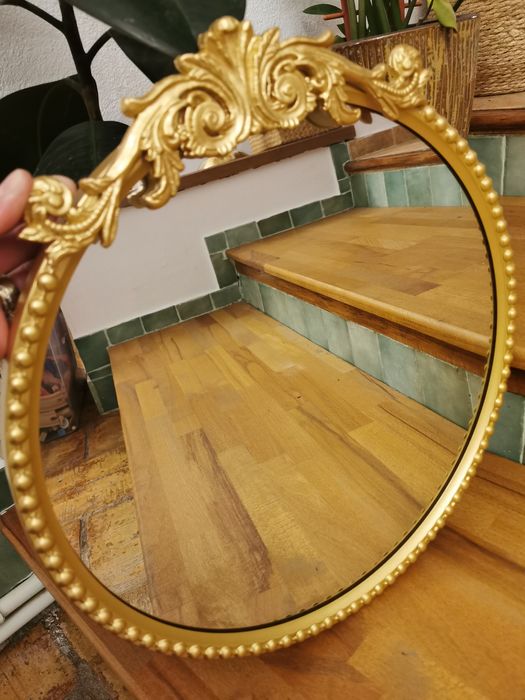 Oglinda rotunda aurie  40x40 cm cu rama metalica