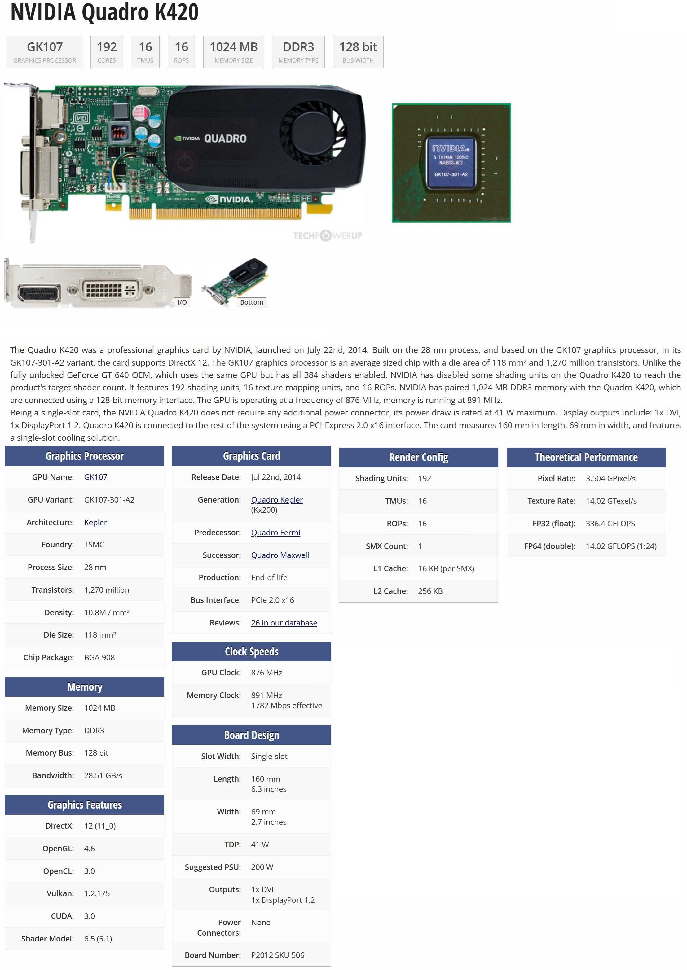 Видео карта GPU NVIDIA Quadro K420 1GB 128bit DisplayPort/DVI