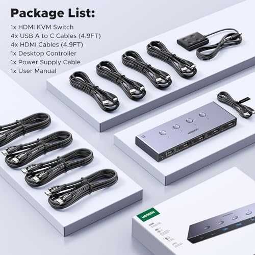 Нов хъб UGREEN 8K KVM HDMI Switch 4x1 с USB 3.0 и кабели в комплекта