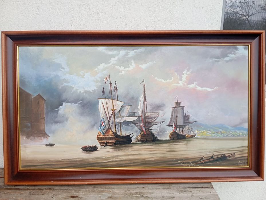 Маслена картина на стари морски кораби