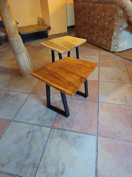 Masa cafea stejar și picioare metalice reglabile
