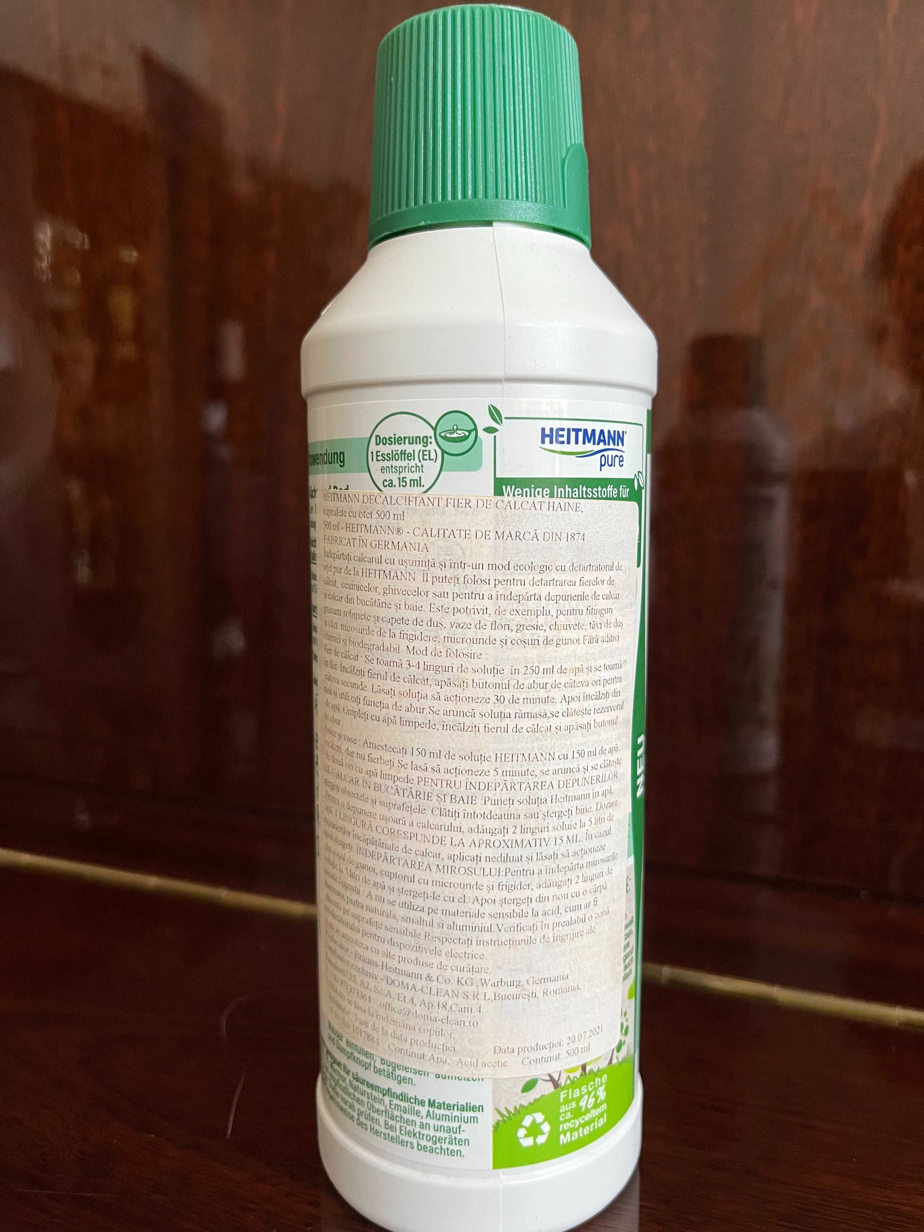 Detartrant HEITMANN Pure - Oțet Pur Anti-Calcar 500ml - Universal