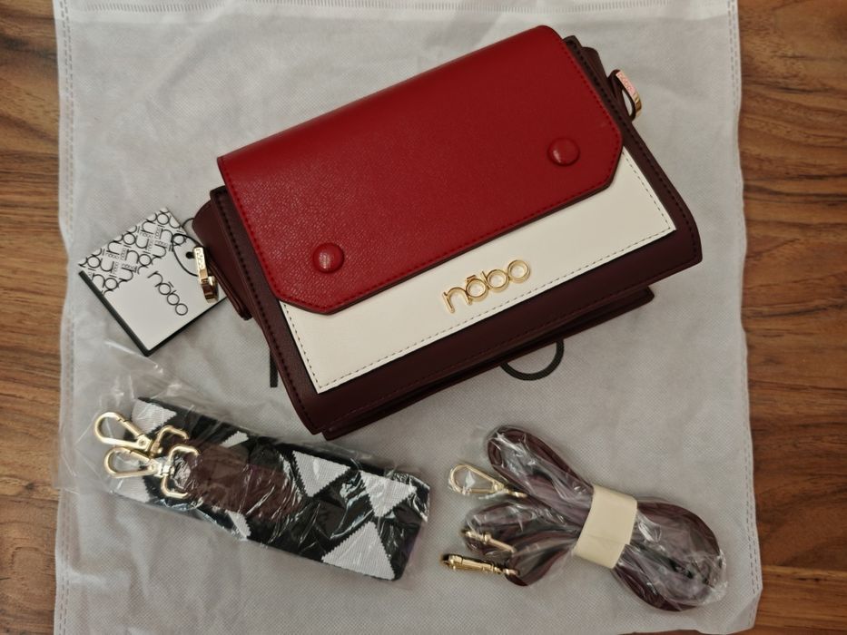 Оригинална чанта - червен, бордо и бежов цвят