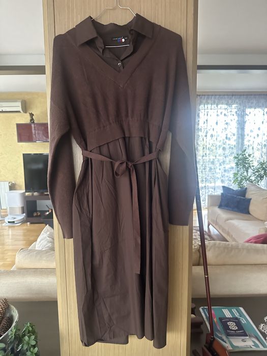 Рокля тип риза в кафяво