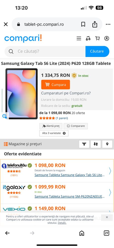 Tableta Samsung tab s6 lite cu slot sim noua nefolosita