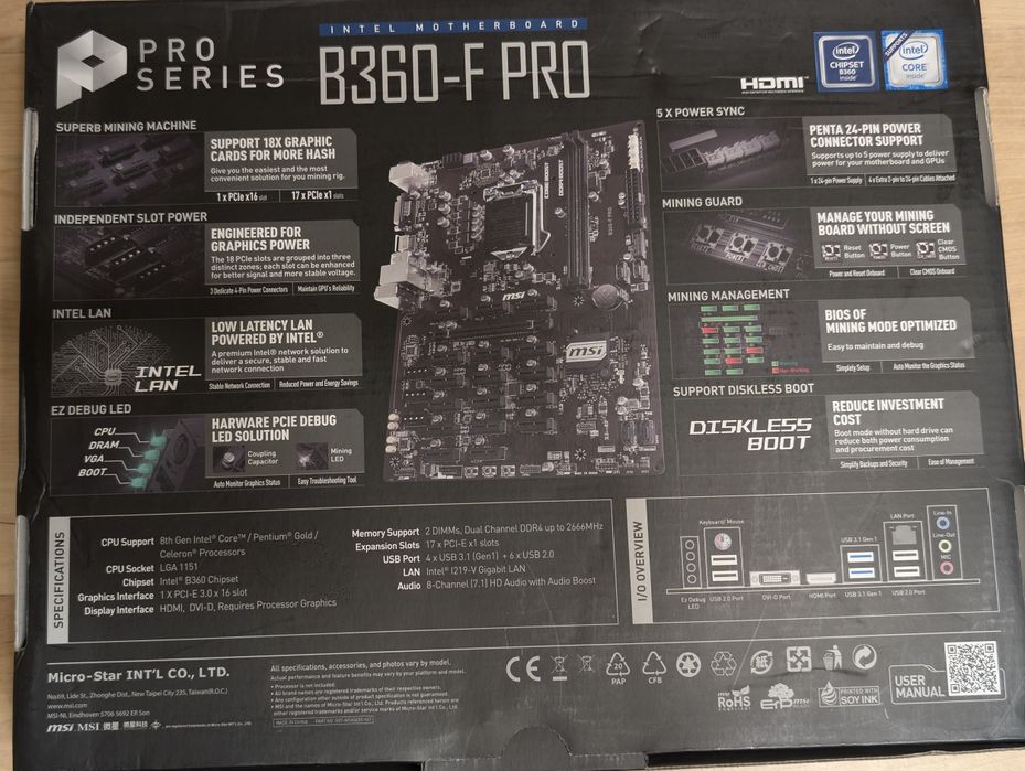 Placa de baza MSI B360-F PRO cu CPU Intel i3-9100