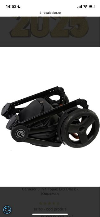 Carucior krausman 3 in 1 negru, landou, parte sport si scoica