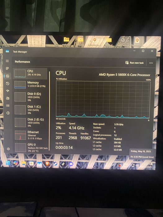 Pc gaming ryzen 5-5600x, Rx 580 8gb, 24 gb ram