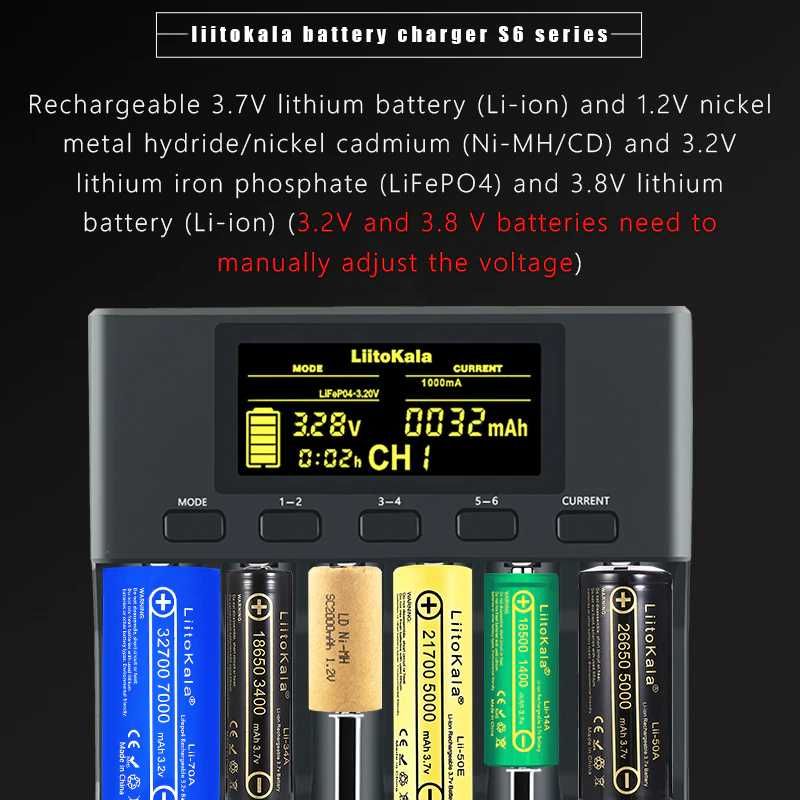Incarcator LiitoKala lii S6 Smart LCD, 1,2V-4.2V litiu, Ni-MH, LiFePO4