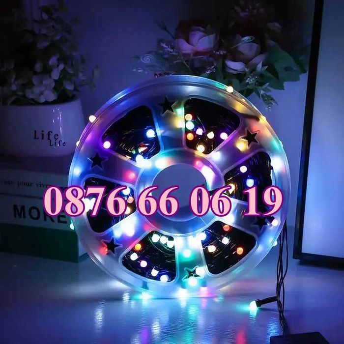 Коледни лампички 100 метра на макара, многоцветни, водоустойчиви