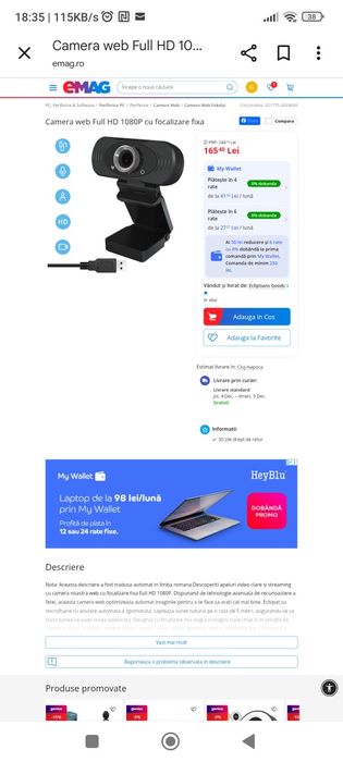 Vând  Web camera Full Hd