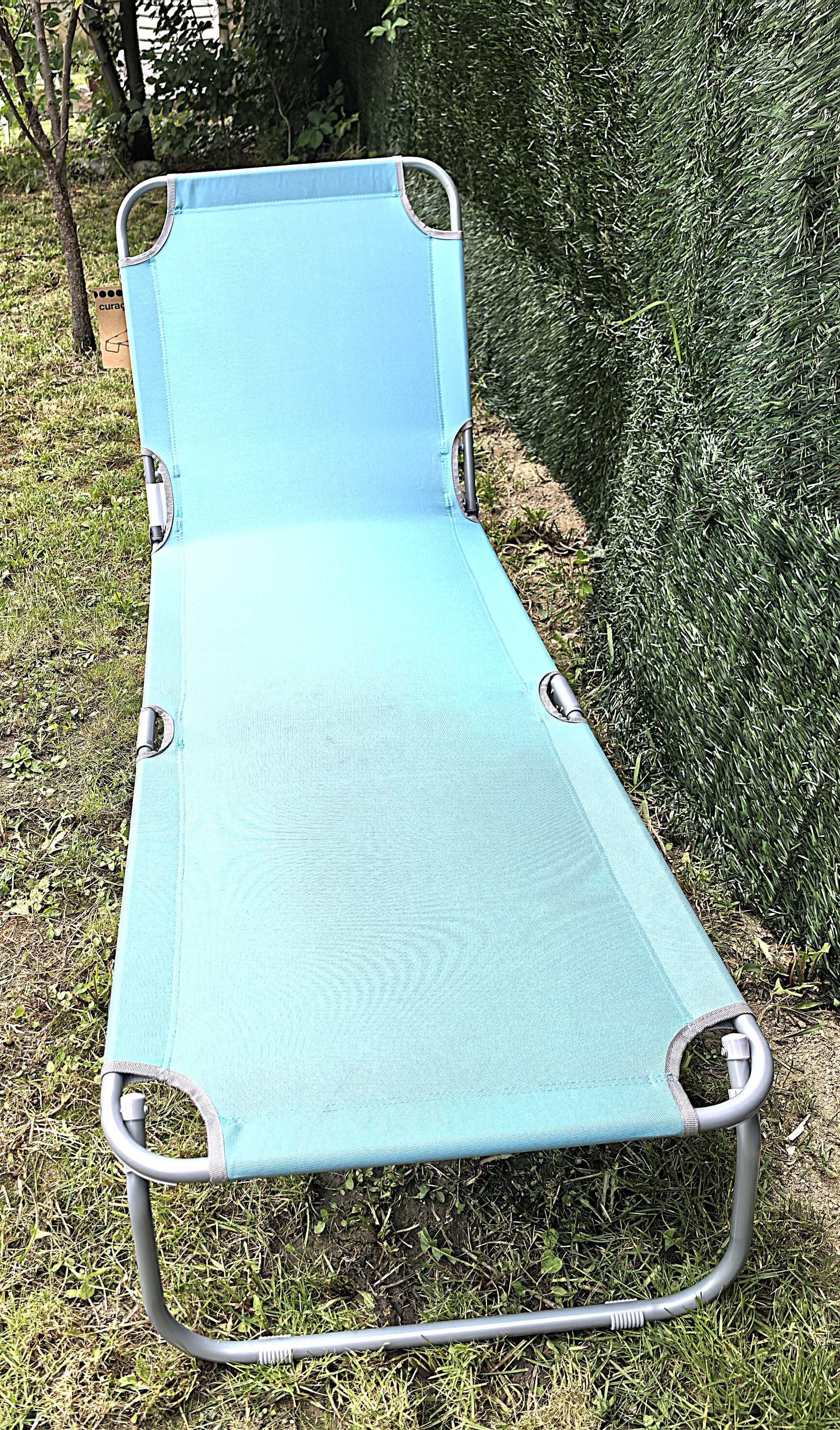 Sezlong Pliabil Gradina 185x60cm – verde cu dungi bleu deschis