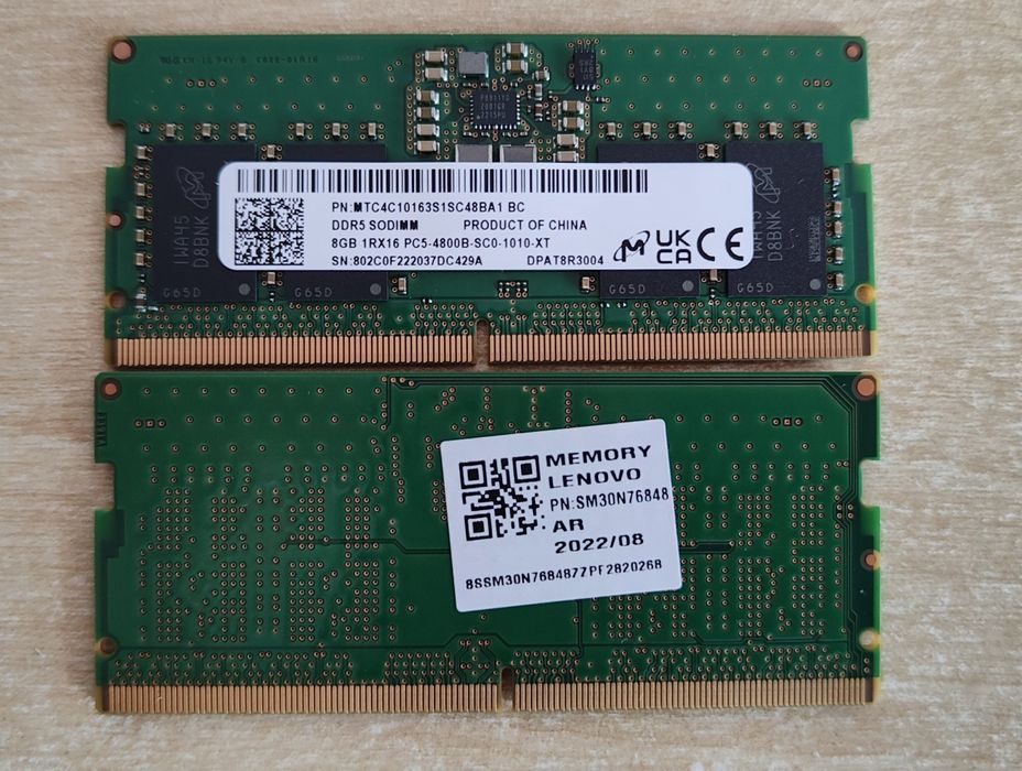 Rami 2x8 GB DDR 5 DualChannel, 4800 MHz, Notebook