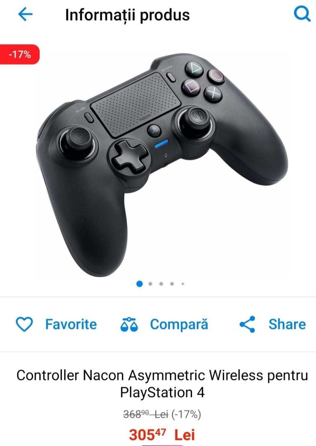 Controller Nacon Asymmetric Wireless pentru PlayStation 4