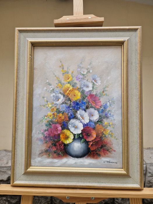 Прекрасна антикварна авторска картина масло върху платно