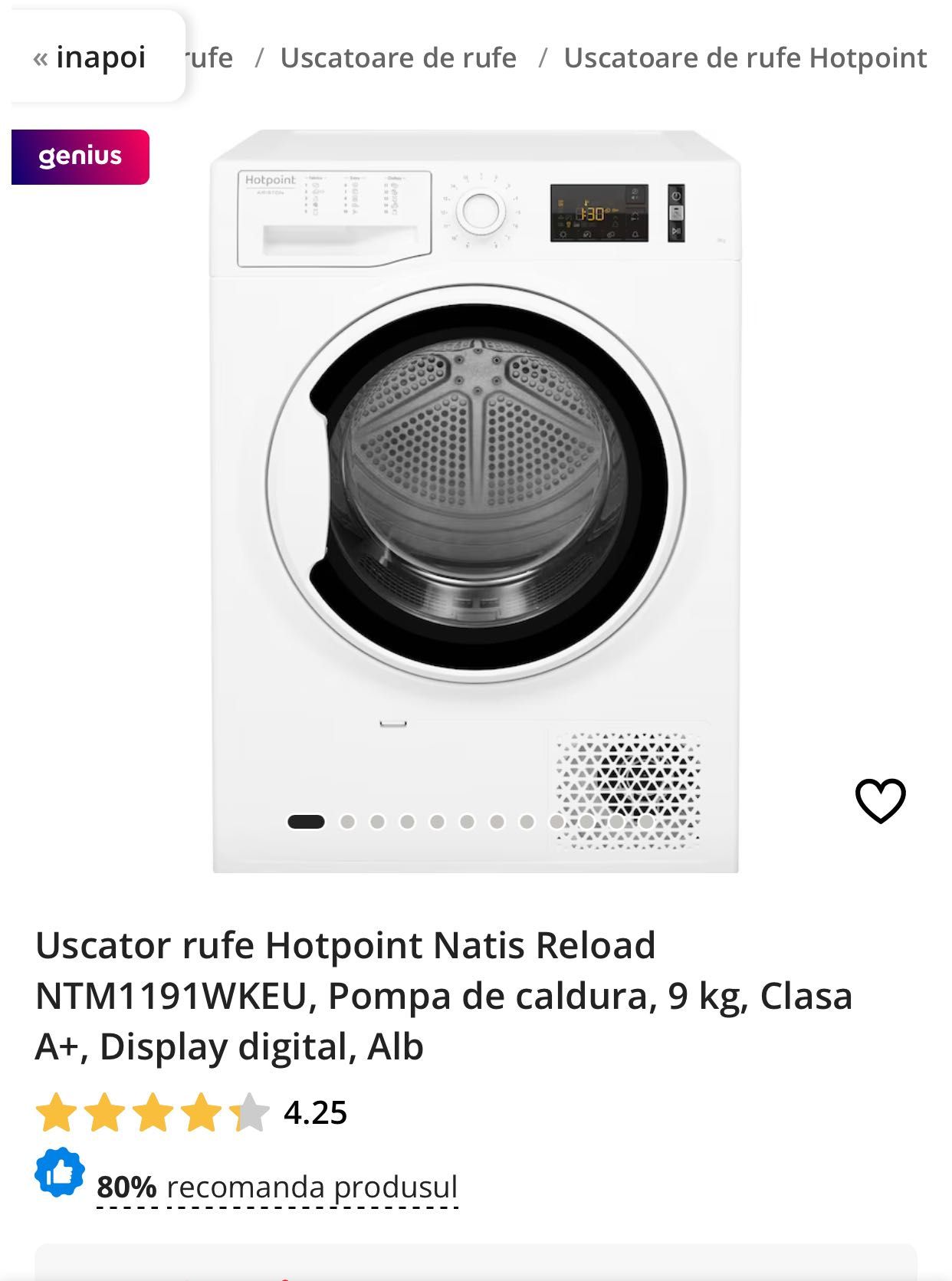 Uscator de rufe hotpoit 9kg