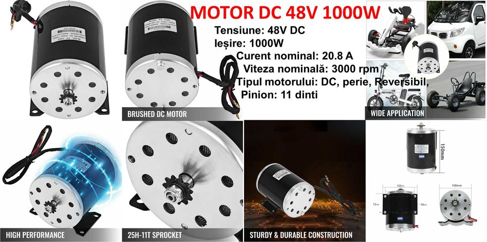 Motoare cu perii 24-36V-48v 500W-800W-1000W DC bicicleta electrica