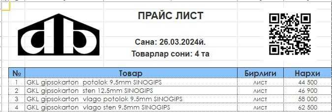 Gipsokarton stenovoy, vlagostoykiy 9.5, 12.5mm SINOGIPS