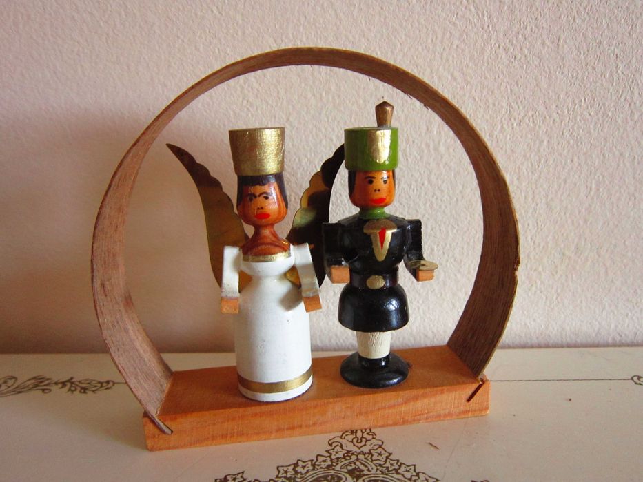 cadou rar Craciun Inger si Miner miniatura vintage lemn 1950 Germania