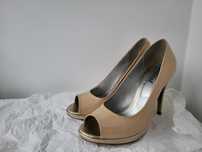 Pantofi decupati (peep toe), piele naturala, marime 39