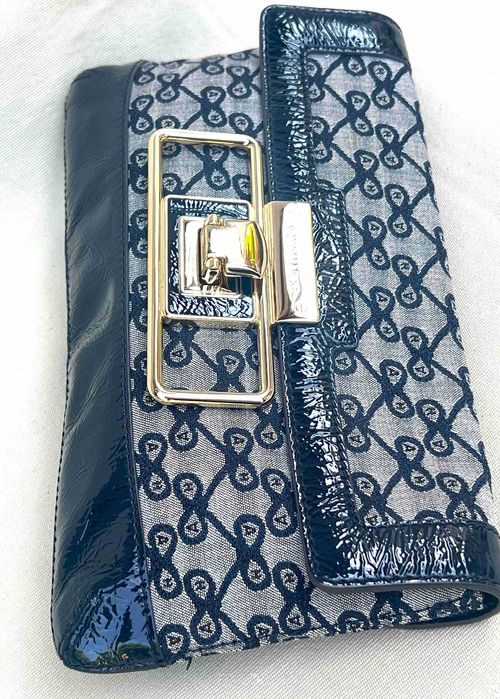 Anya Hindmarch Straw Clutch Geanta Monogram Canvas Piele