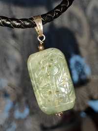 amuleta jad dantelat cu piele naturala si argint 925