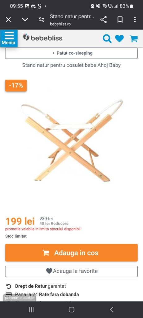 Pat/Cos de dormit pentru copil (nou-nascut) usor de folosit. Portabil