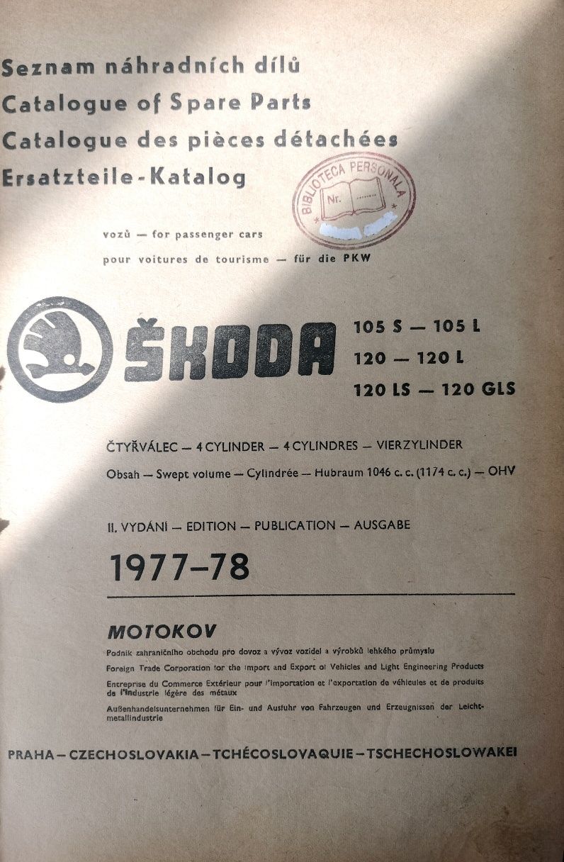 Vând catalogurile pieselor de schimb pentru autoturismele Skoda și tra
