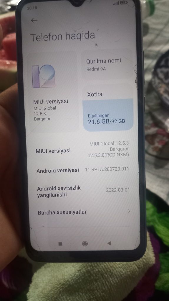 Redmi 9 A kropka dakument bor sotiladi.
