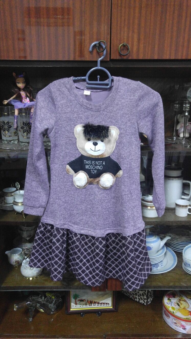 Платье для для девочки тёплое с мишкой 7-10 лет