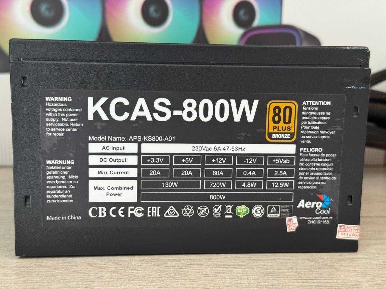 Aero Cool KCAS-800W 80+ Bronze Пломба Есть!  [CPU 4+4 ] [VGA 4x 8-Pin]