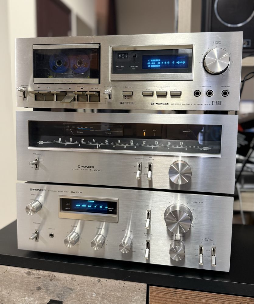 Ретро аудио система сет PIONEER - усилвател, дек и тунер - синя серия