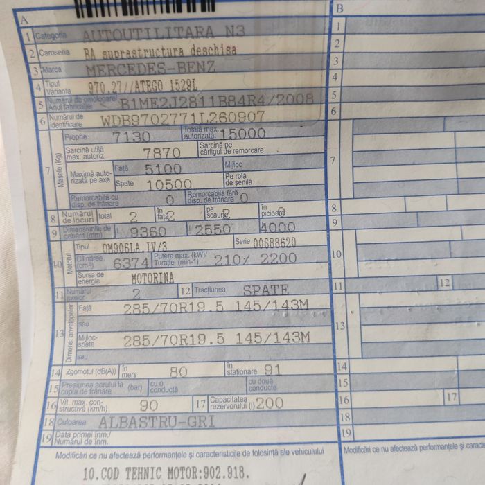 Vând camion Mercedes atego de 15 tone  an 2008