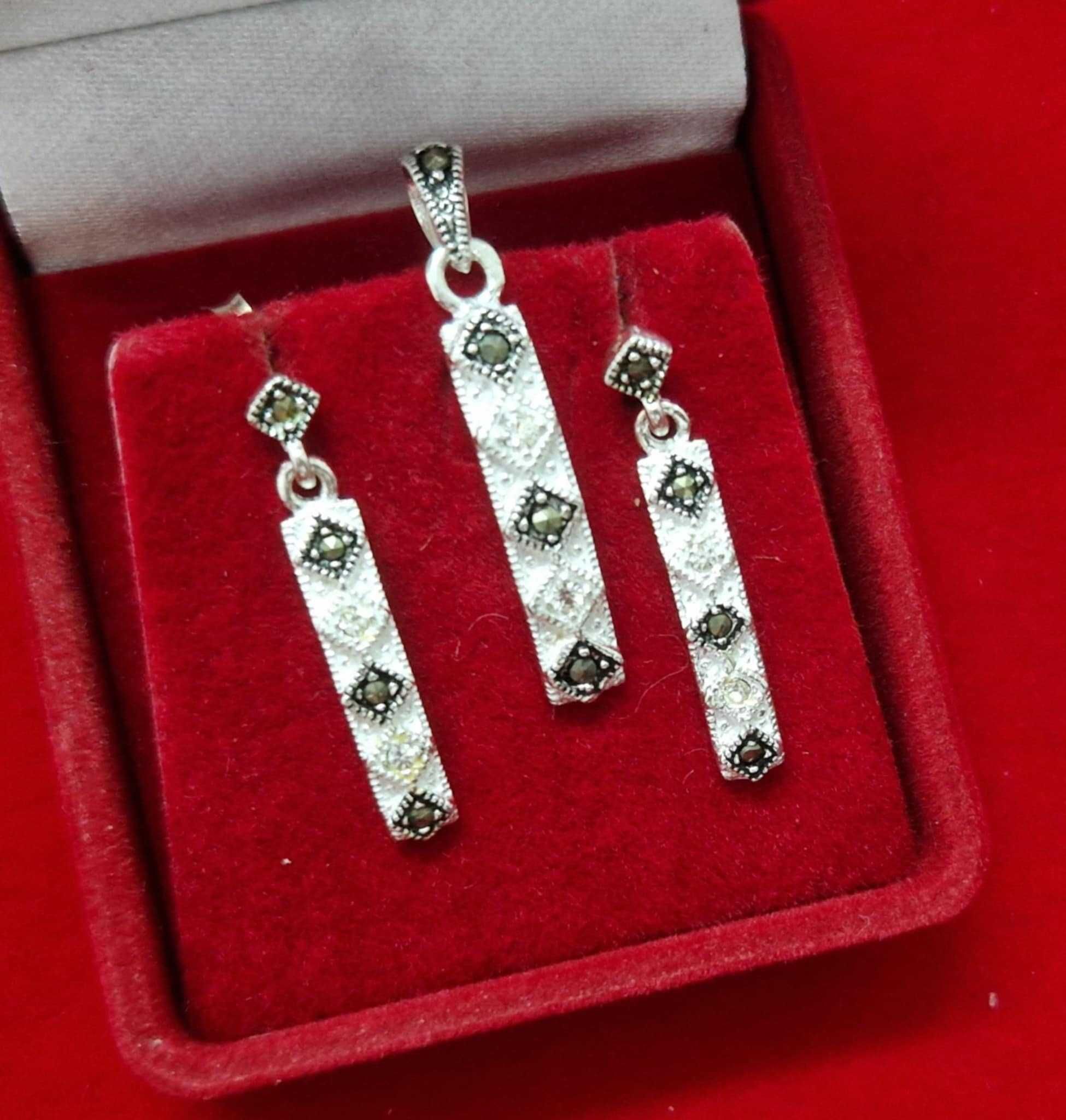 AG178, set argint 925,nou/marcat,cu marcasite si zirconiu,ideal cadou