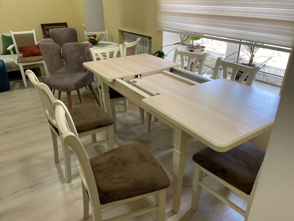Кухонный раскладной стол +6 стульев , гарания , качество .