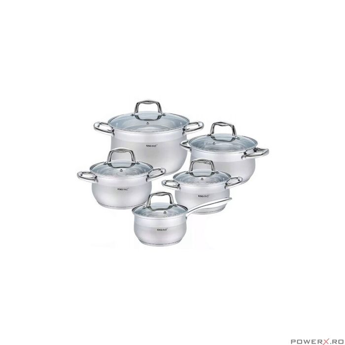 Set de 5 oale cu capac din sticla, inox, fund termic multistrat,