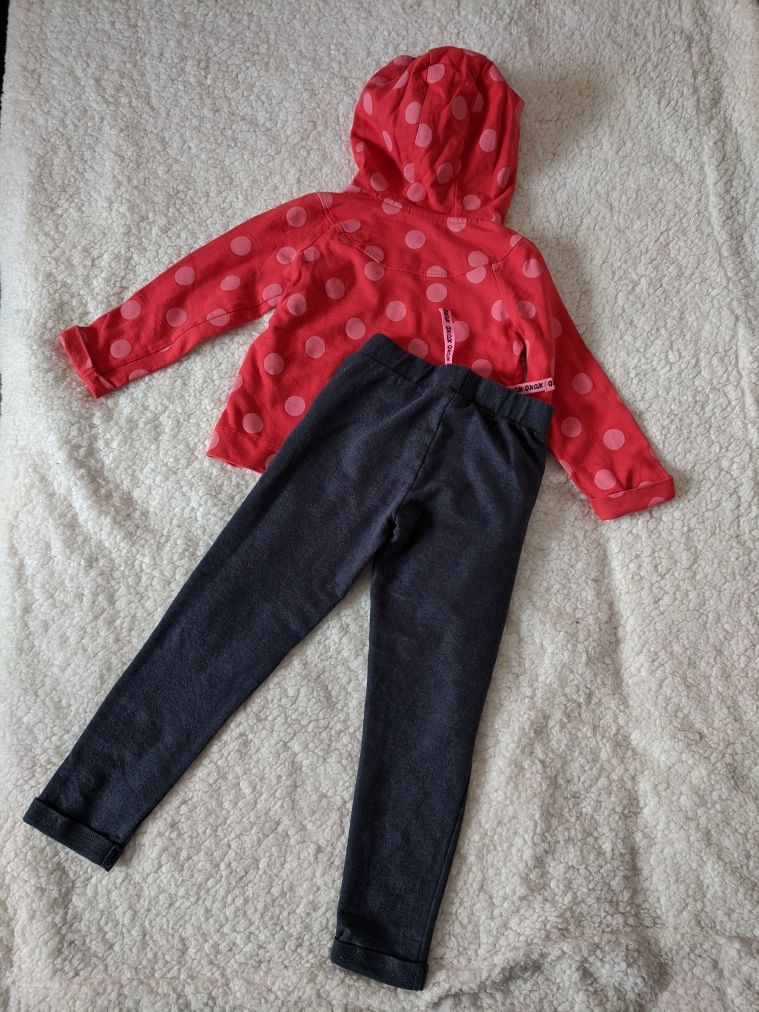 Hanorac roșu cu buline și pantaloni trening 4-5 ani fete