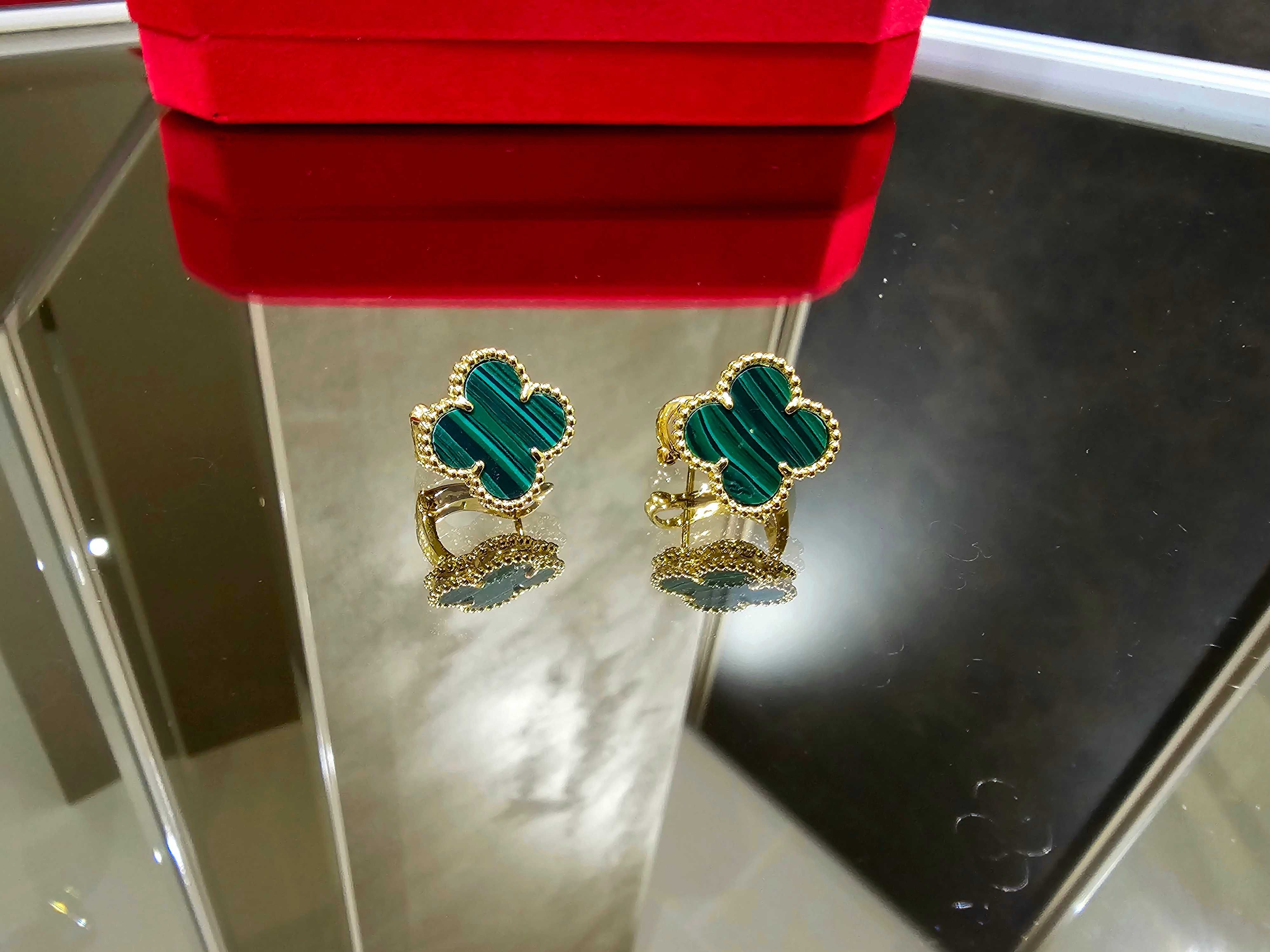 Van Cleef & Arpels VCA Gold Green Alhambra Clips Clover Дамски Обеци