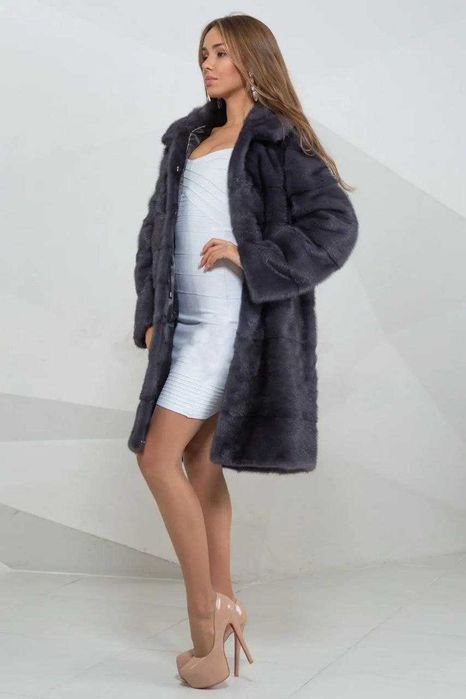 Haina blana vizon , Haină blană nurcă cu glugă, gri , 4 in 1 , m.M-XL