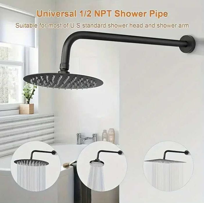 Cap / para  dus, efect ploaie, negru mat + coloana prindere perete