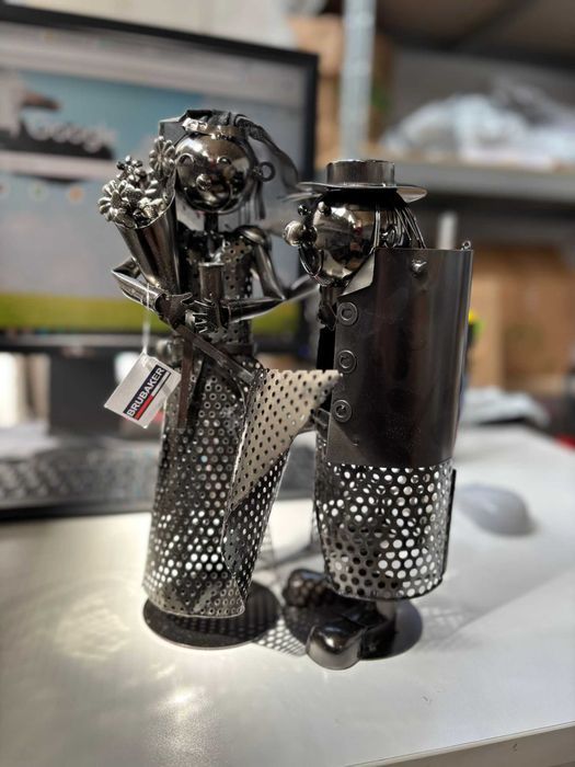 Suport sticla vin metalic BRUBAKER, argintiu, decor masa