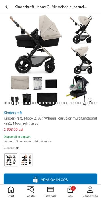 Cărucior 3in1 pentru bebeluși si copii Kinderkraft Moov 2 cu Isofix