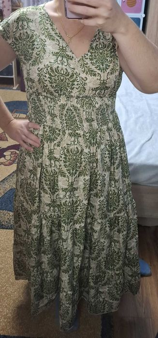 Rochie de vara, lunga, verde cu model etnic, XL-42