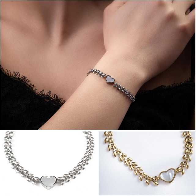 Луксозна дамска гривна Laurel Heart с лаврови листа и сърце от седеф