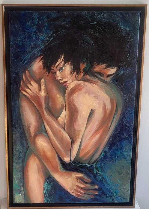 Pictura, Tablou mare pictat in ulei -BLUE LOVE- pictor roman consacrat